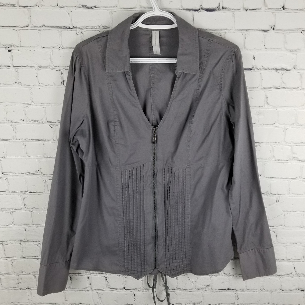WAREHOUSE ONE | zip lace-up back blouse